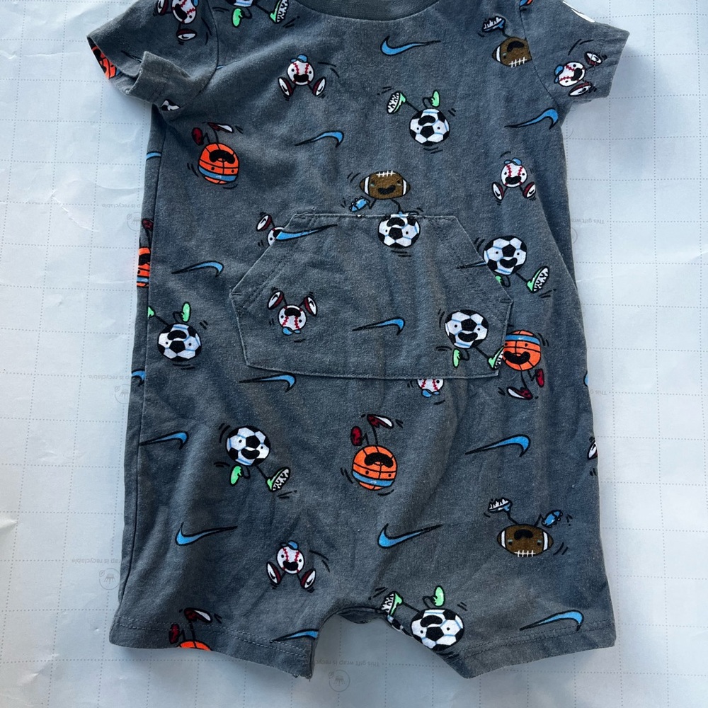 Nike baby boy Gray Sports Print One-Piece Romper